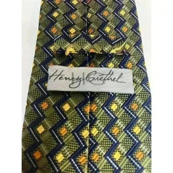Henry Grethel Men's Geometric Silk Tie Multicolor Wide Classic Length - Picture 4 of 4